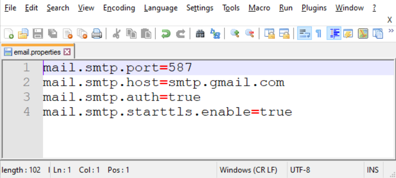 Email properties file